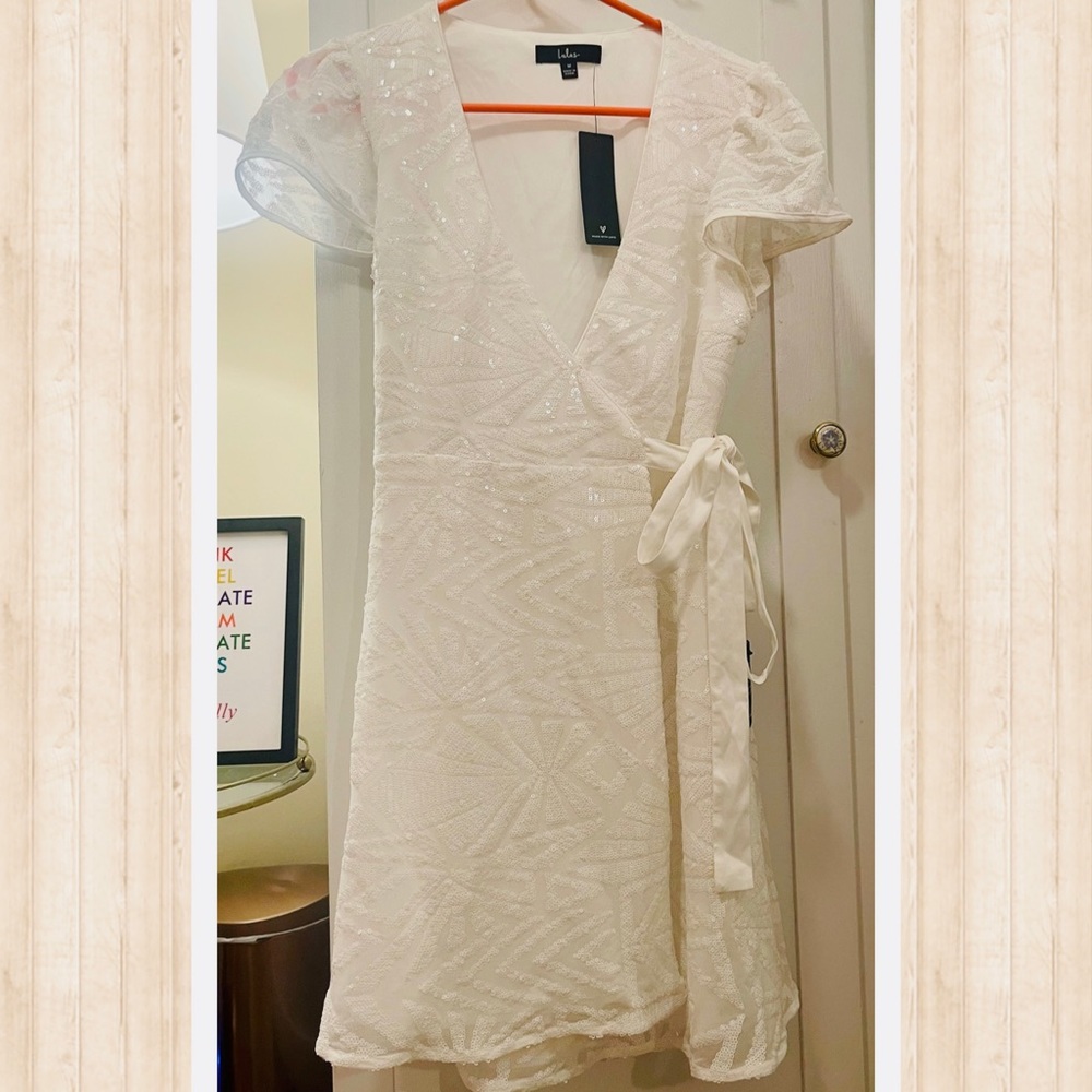 Lulus white sequin wrap dress - brand new!